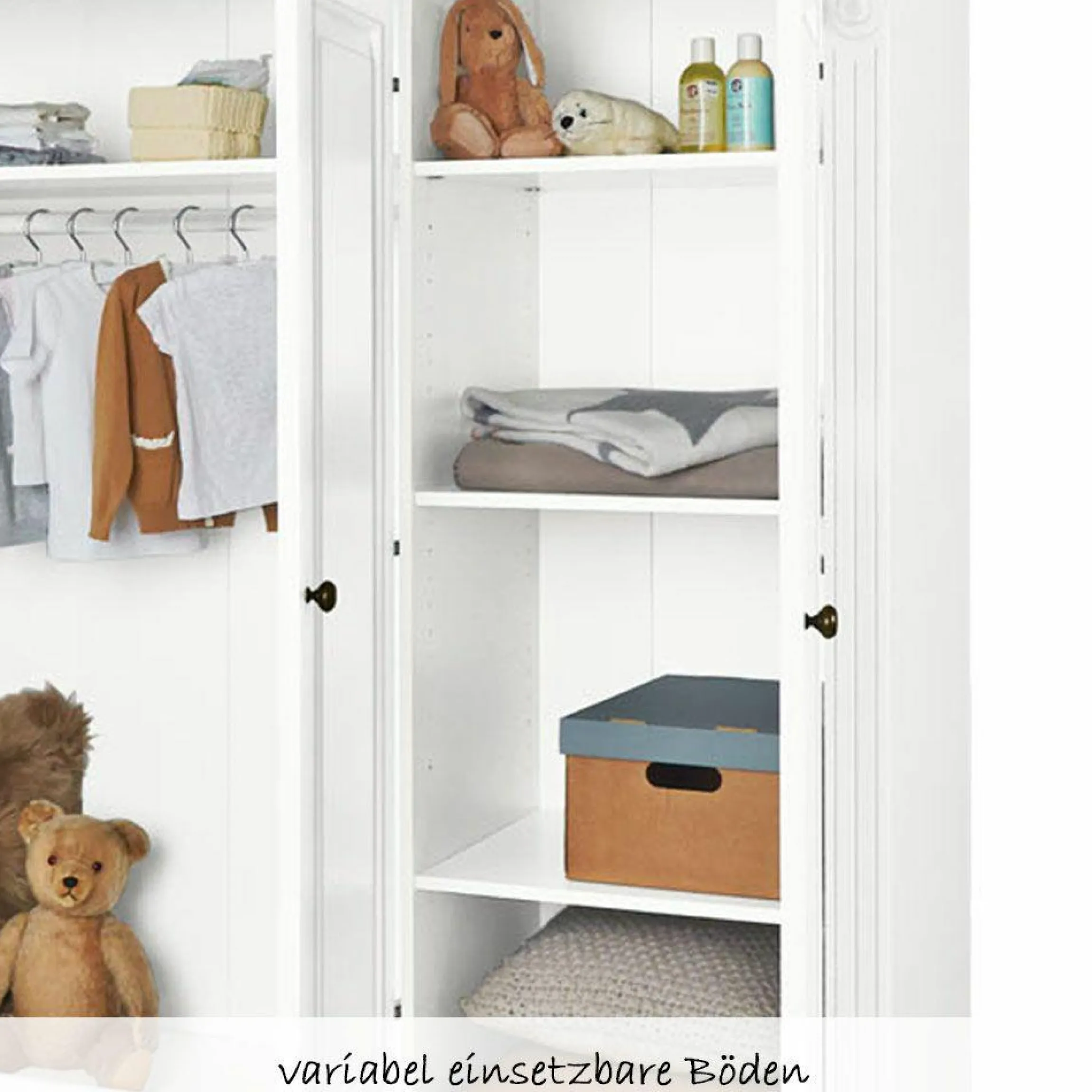 Kinderzimmer Emilia 3-türigem Schrank, Bett, extrabreiter Wickelkommode
