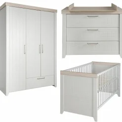 Kinderzimmer Helene mit 3-türigem Schrank, Bett, breiter Wickelkommode - Lichtgrau