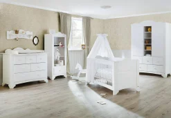 Kinderzimmer Pino mit 2-türigem Schrank, Bett, breiter Wickelkommode - Kiefer massiv