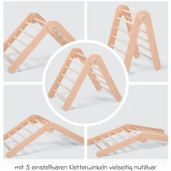 Kletterdreieck Littlefoot montiert, werkzeuglos verstellbar, klappbar aus Buchenholz - Natur lackiert