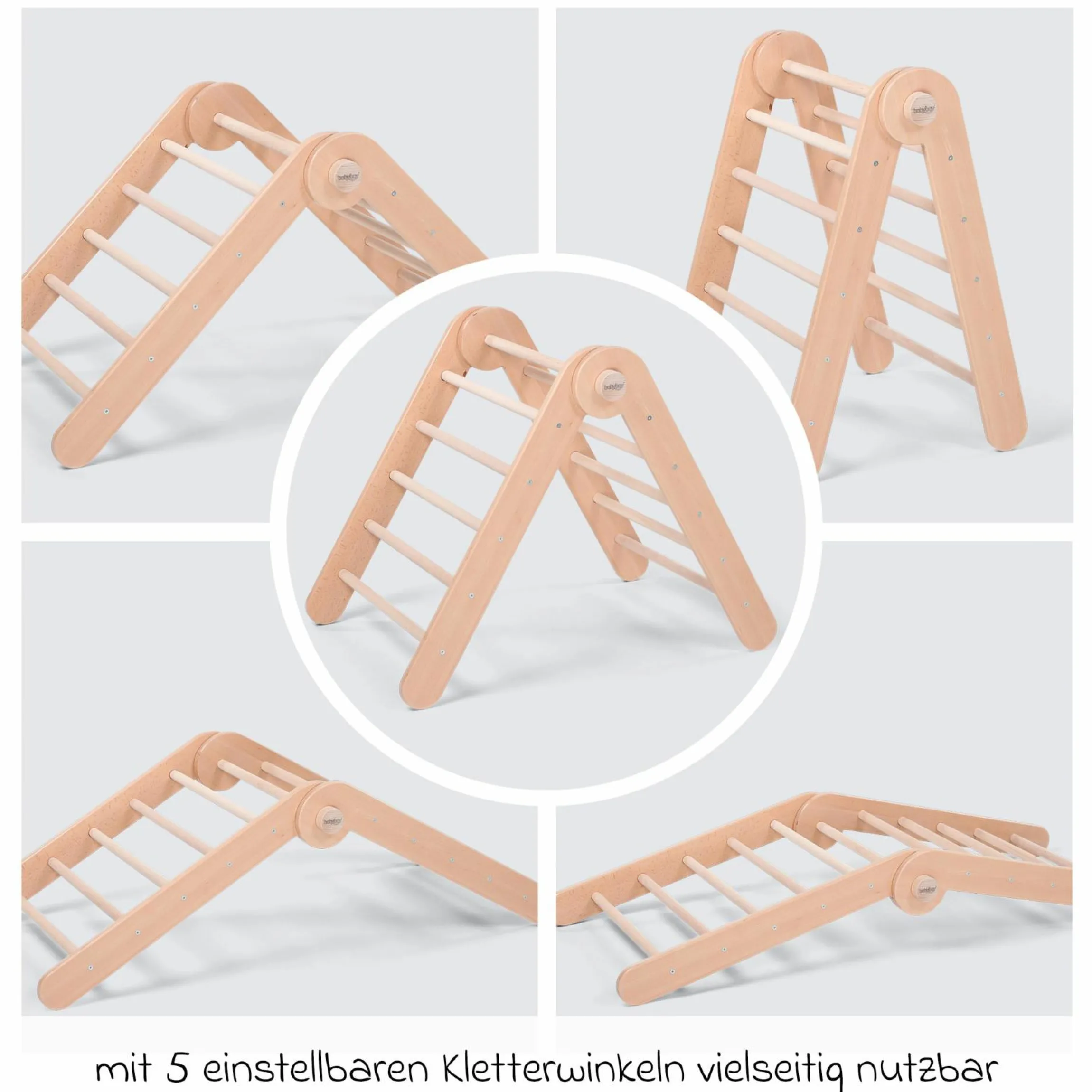 Kletterdreieck Littlefoot montiert, werkzeuglos verstellbar, klappbar aus Buchenholz - Natur lackiert