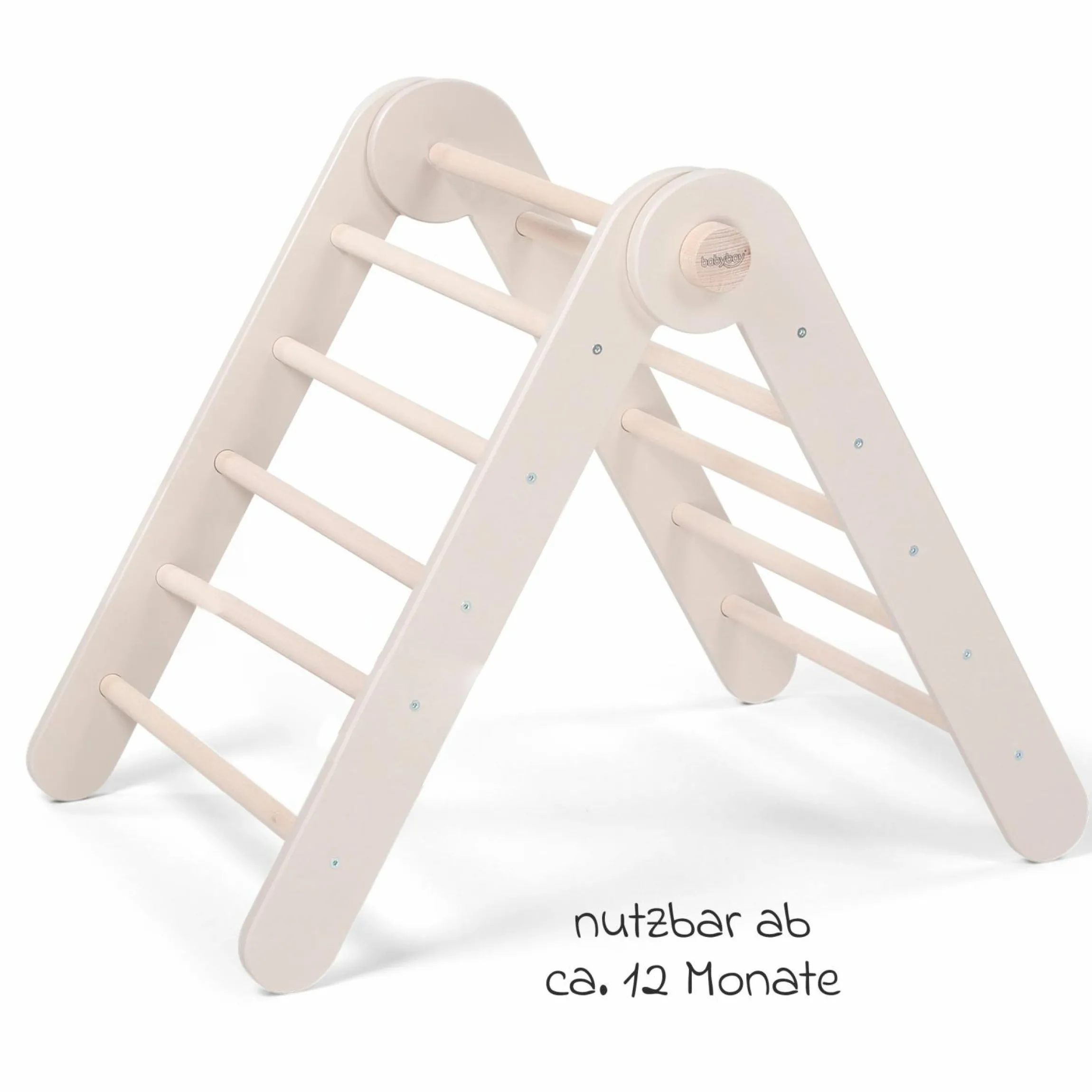 Kletterdreieck Littlefoot montiert, werkzeuglos verstellbar, klappbar aus Buchenholz - Beige lackiert