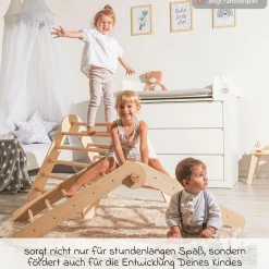 Kletterdreieck Littlefoot montiert, werkzeuglos verstellbar, klappbar aus Buchenholz - Beige lackiert