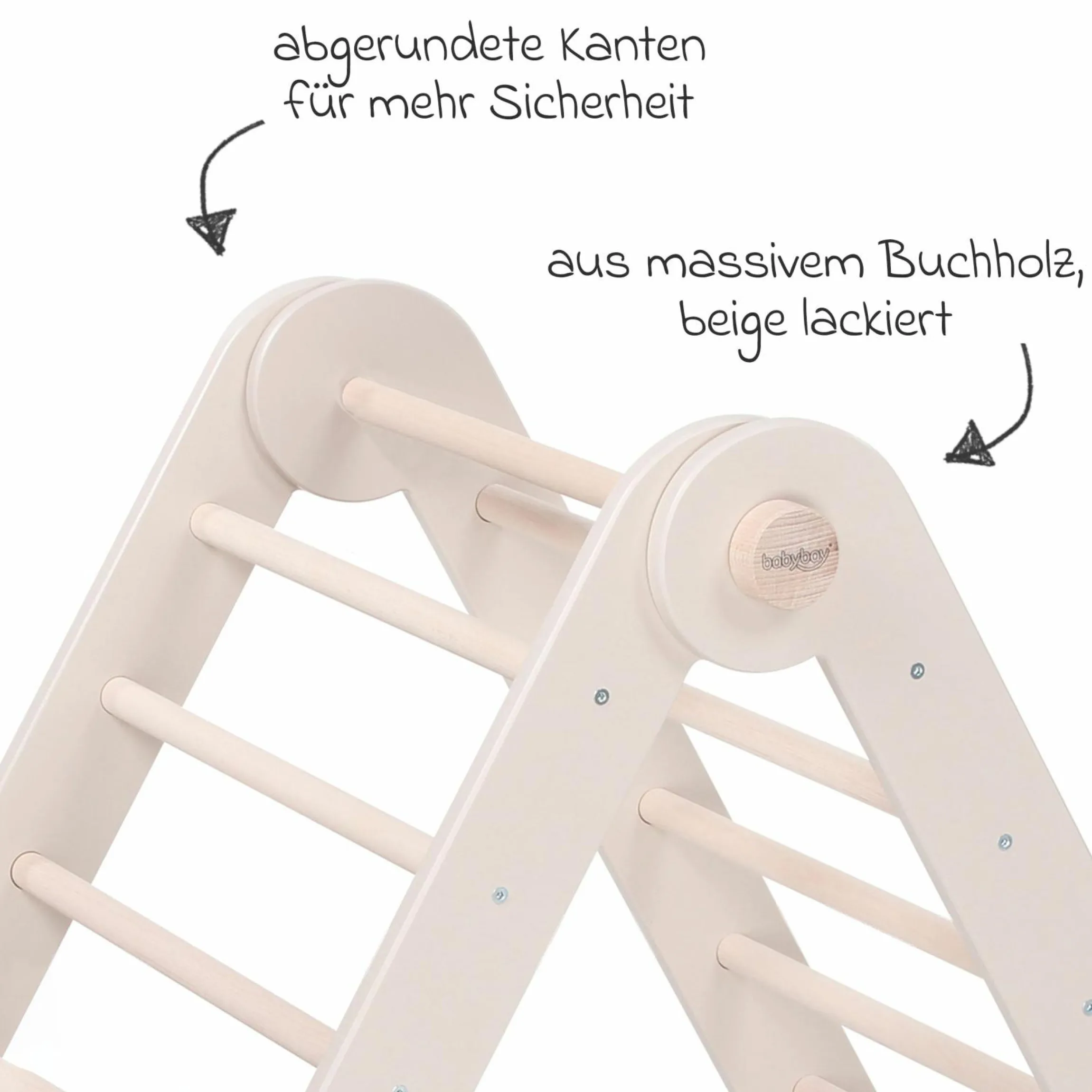Kletterdreieck Littlefoot montiert, werkzeuglos verstellbar, klappbar aus Buchenholz - Beige lackiert