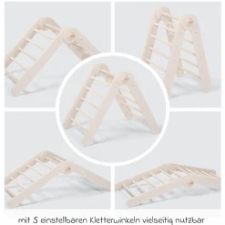 Kletterdreieck Littlefoot montiert, werkzeuglos verstellbar, klappbar aus Buchenholz - Beige lackiert