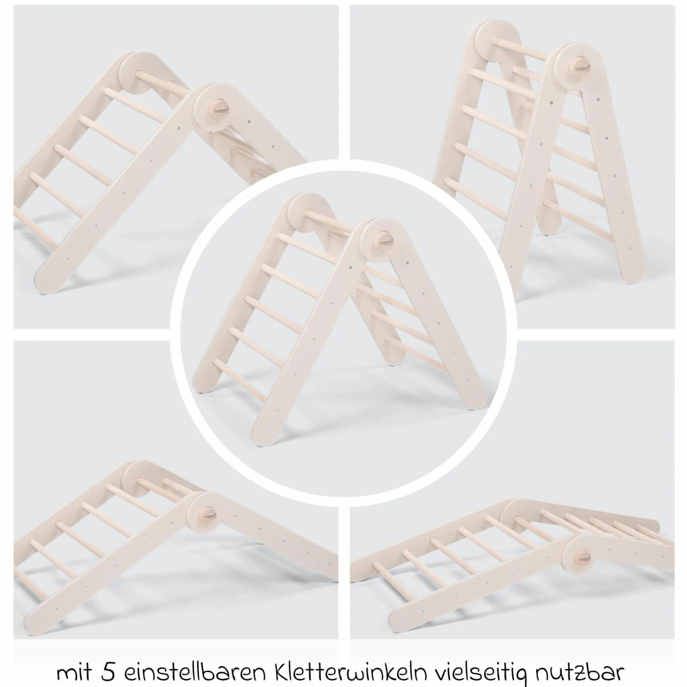 Kletterdreieck Littlefoot montiert, werkzeuglos verstellbar, klappbar aus Buchenholz - Beige lackiert