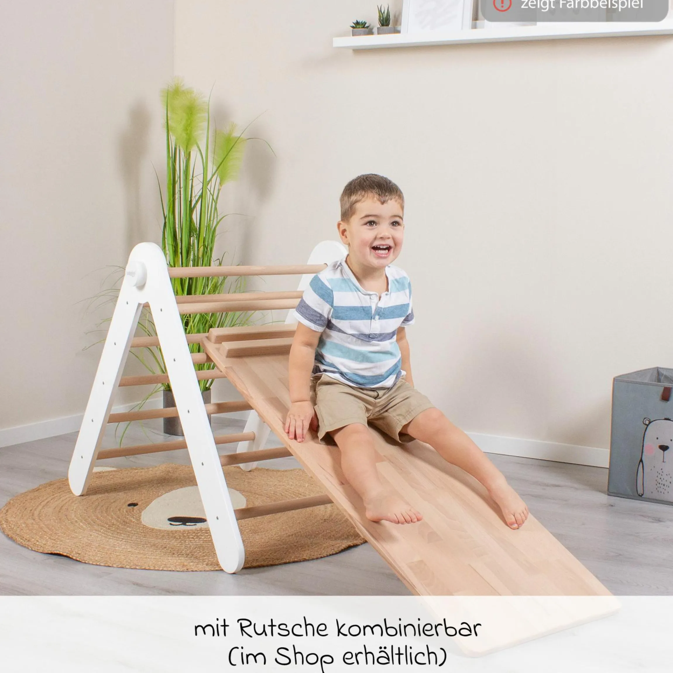 Kletterdreieck Littlefoot montiert, werkzeuglos verstellbar, klappbar aus Buchenholz - Beige lackiert