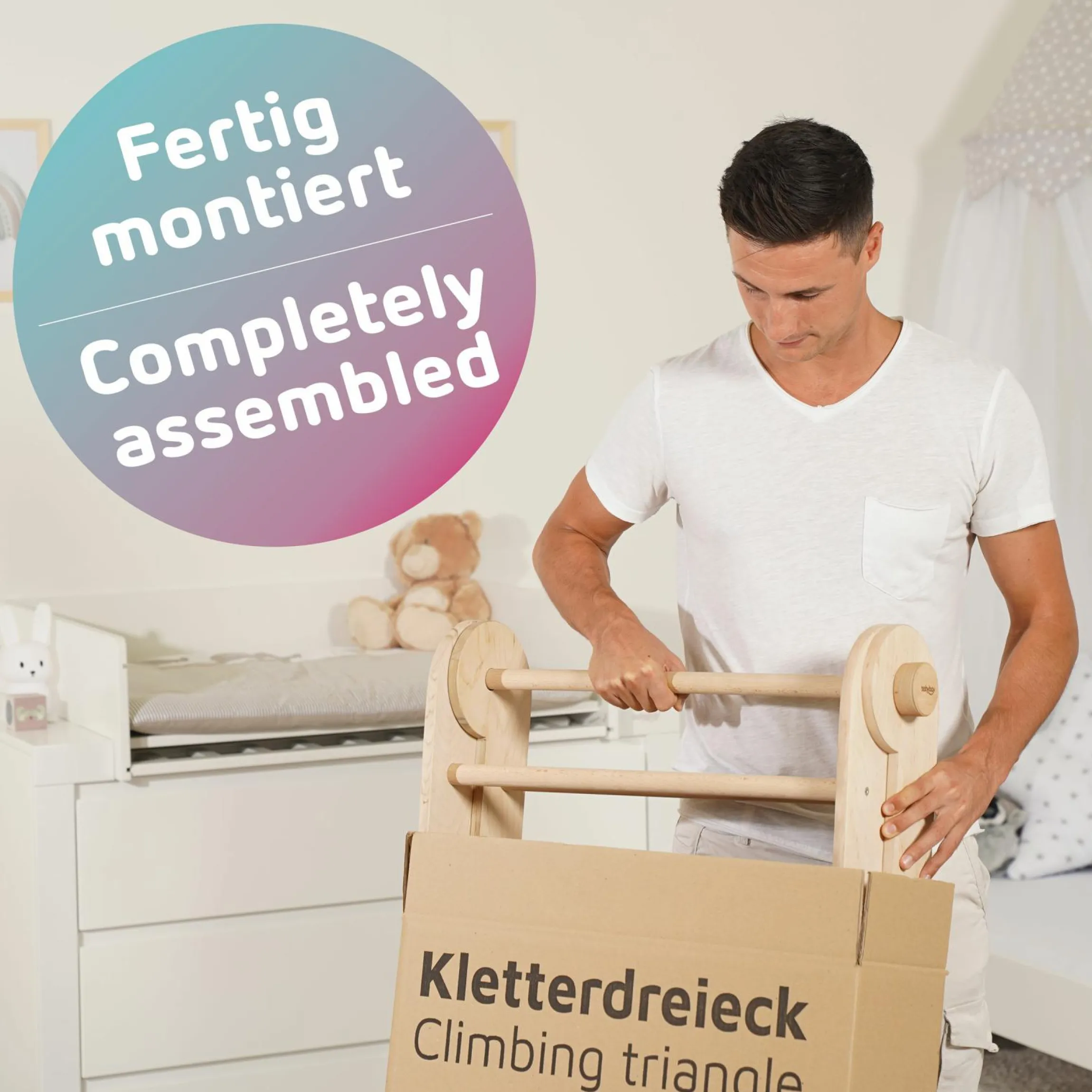Kletterdreieck Littlefoot montiert, werkzeuglos verstellbar, klappbar aus Buchenholz - Natur unbehandelt