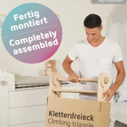Kletterdreieck Littlefoot montiert, werkzeuglos verstellbar, klappbar aus Buchenholz - Schiefergrau lackiert