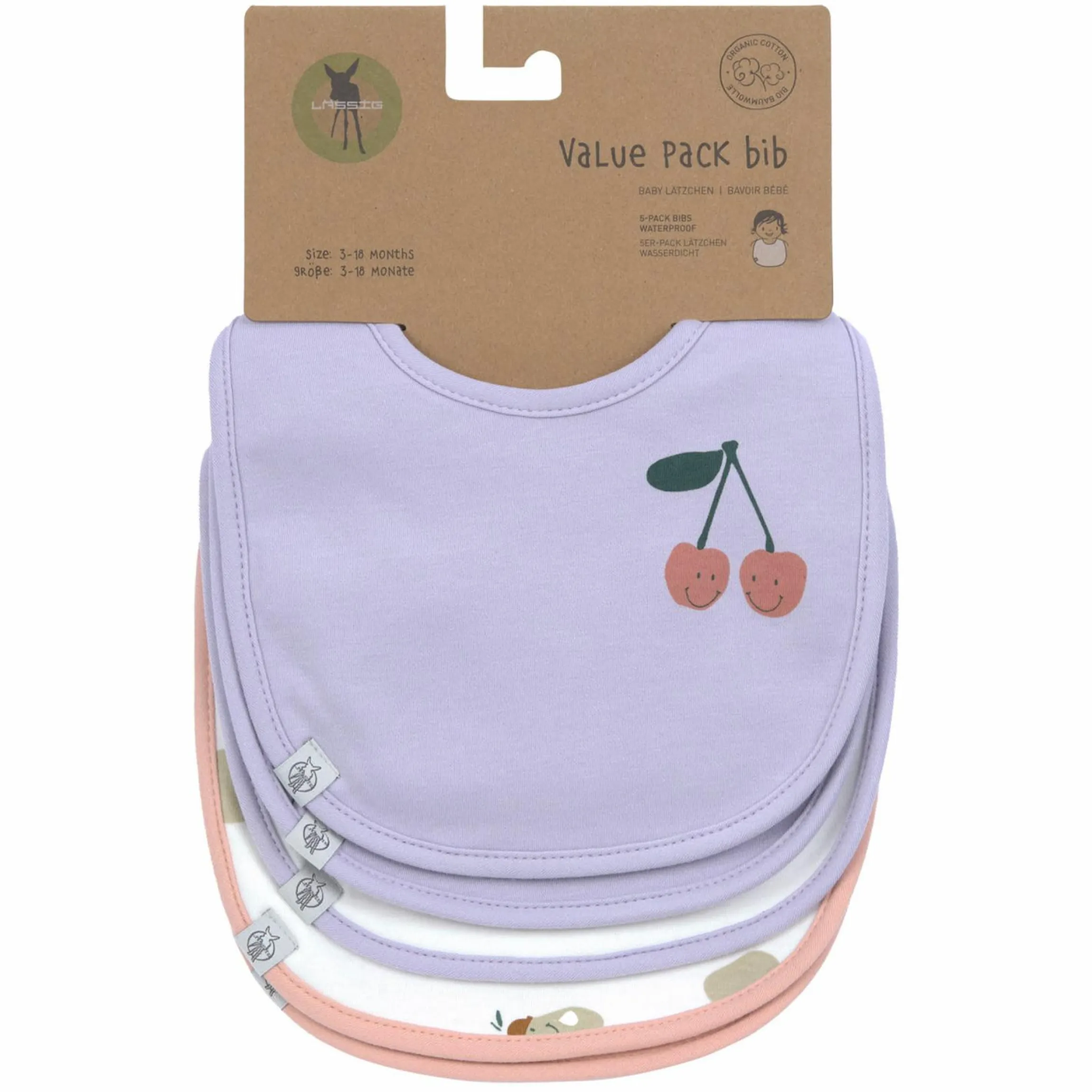 Klett-Lätzchen 5er Pack Bibs aus Bio-Baumwolle - Happy Fruits - Cherry