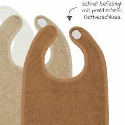 Klett-Lätzchen 3er Pack Frottee 25 x 34 cm - OffWhite / Sand / Toffee