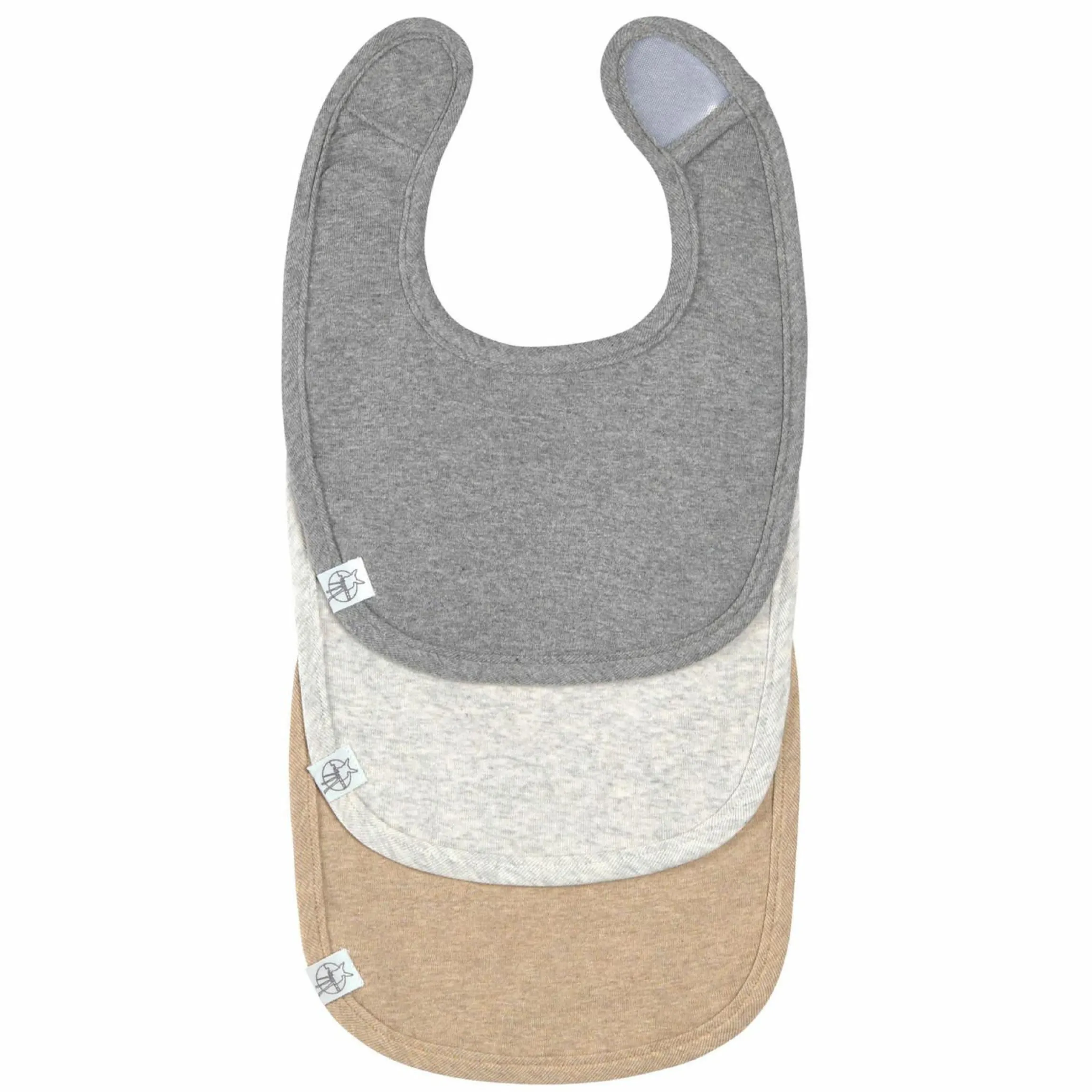 Klett-Lätzchen 3er Pack Newborn Bib aus Bio-Baumwolle - Dark Grey / Light Grey / Nature Melange