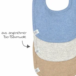 Klett-Lätzchen 3er Pack Newborn Bib aus Bio-Baumwolle - Blue / Light Grey / Nature Melange
