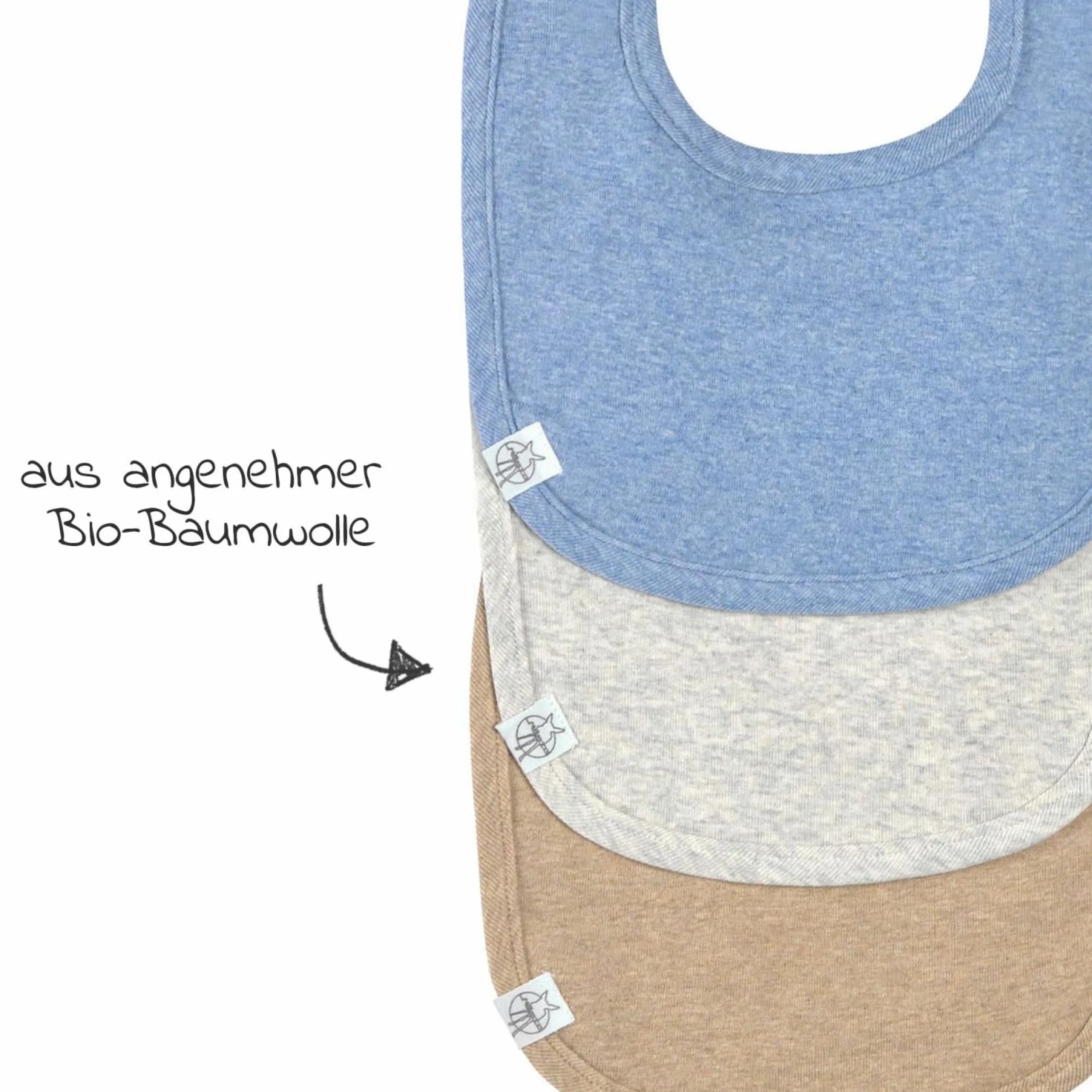 Klett-Lätzchen 3er Pack Newborn Bib aus Bio-Baumwolle - Blue / Light Grey / Nature Melange