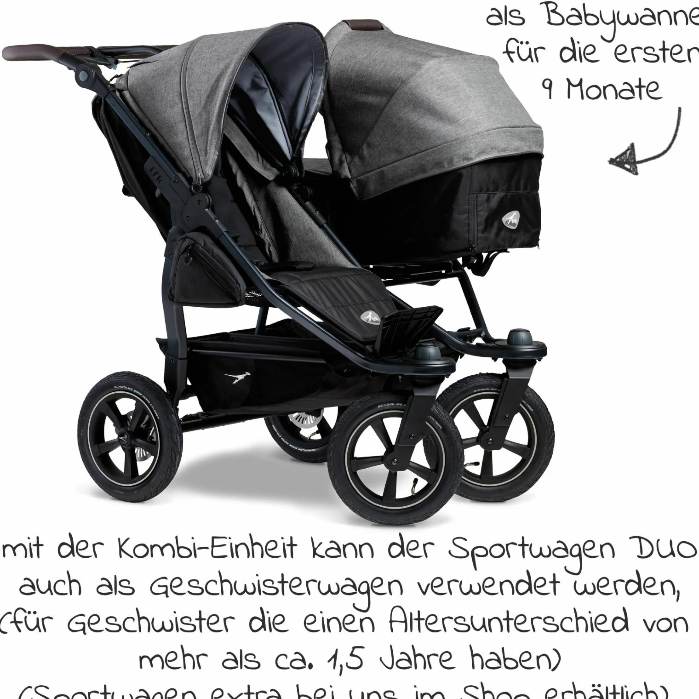 Kombi-Einheit (1 x Wanne / Sitz) für Duo 2 - Premium Grau - Kollektion 2025