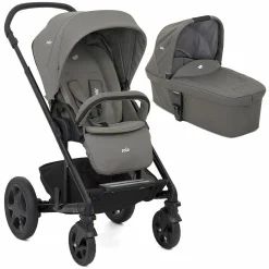 Kombi-Kinderwagen Chrome DLX Set inkl. Babywanne, Fußdecke, Adapter & Regenschutz - Foggy Gray