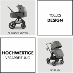 Kombi-Kinderwagen Comfort N Care Air Set (mit Luftreifen) - inkl. Babywanne, Sportsitz, Beindecke und Getränkehalter - Dark Grey