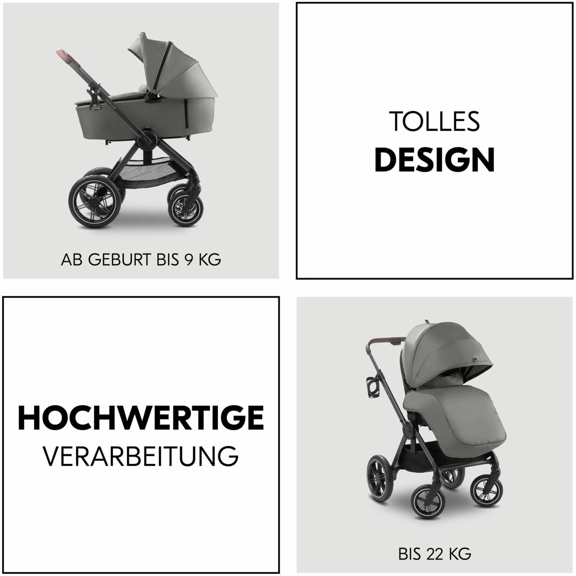 Kombi-Kinderwagen Comfort N Care Air Set (mit Luftreifen) - inkl. Babywanne, Sportsitz, Beindecke und Getränkehalter - Dark Grey