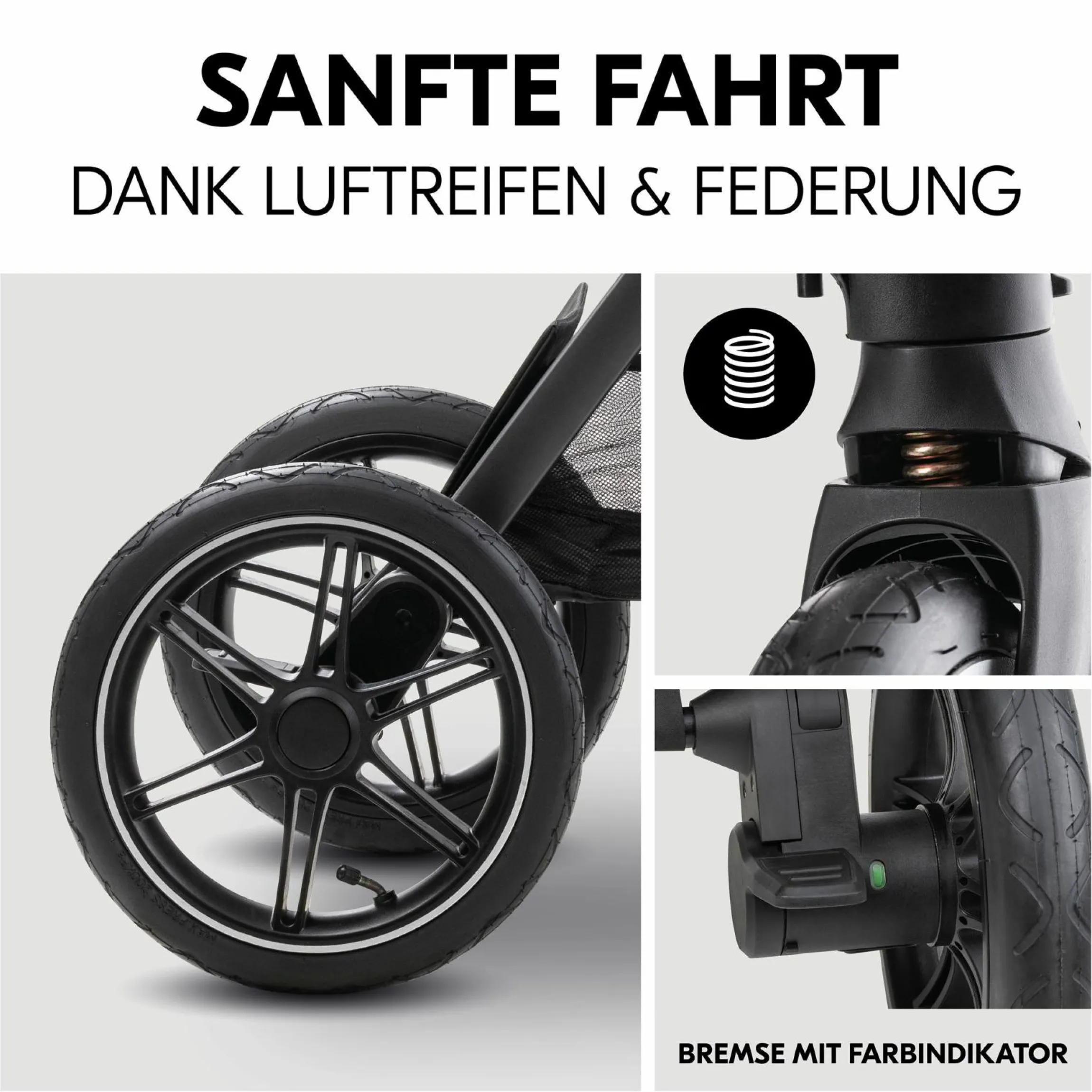 Kombi-Kinderwagen Comfort N Care Air Set (mit Luftreifen) - inkl. Babywanne, Sportsitz, Beindecke und Getränkehalter - Dark Grey
