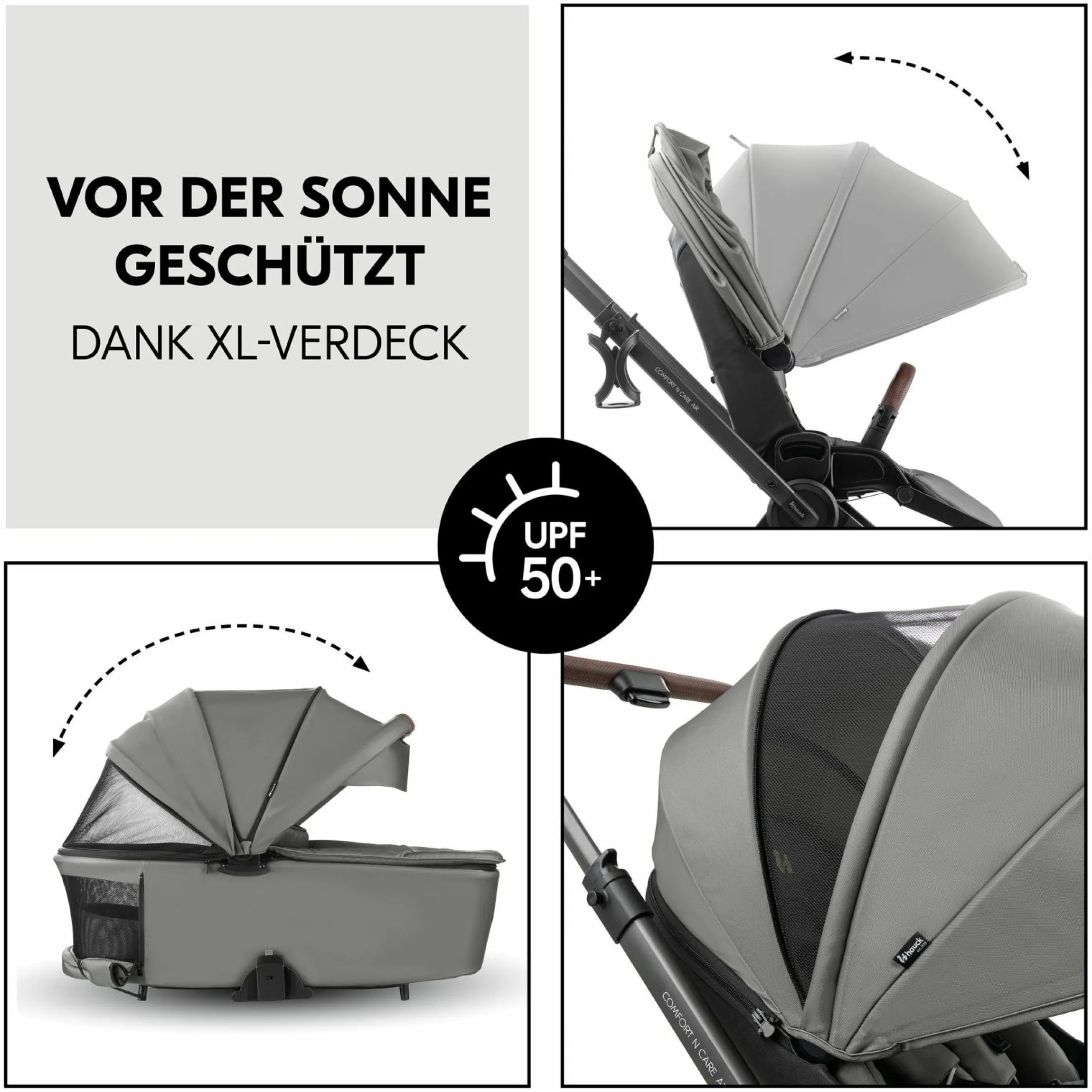 Kombi-Kinderwagen Comfort N Care Air Set (mit Luftreifen) - inkl. Babywanne, Sportsitz, Beindecke und Getränkehalter - Dark Grey