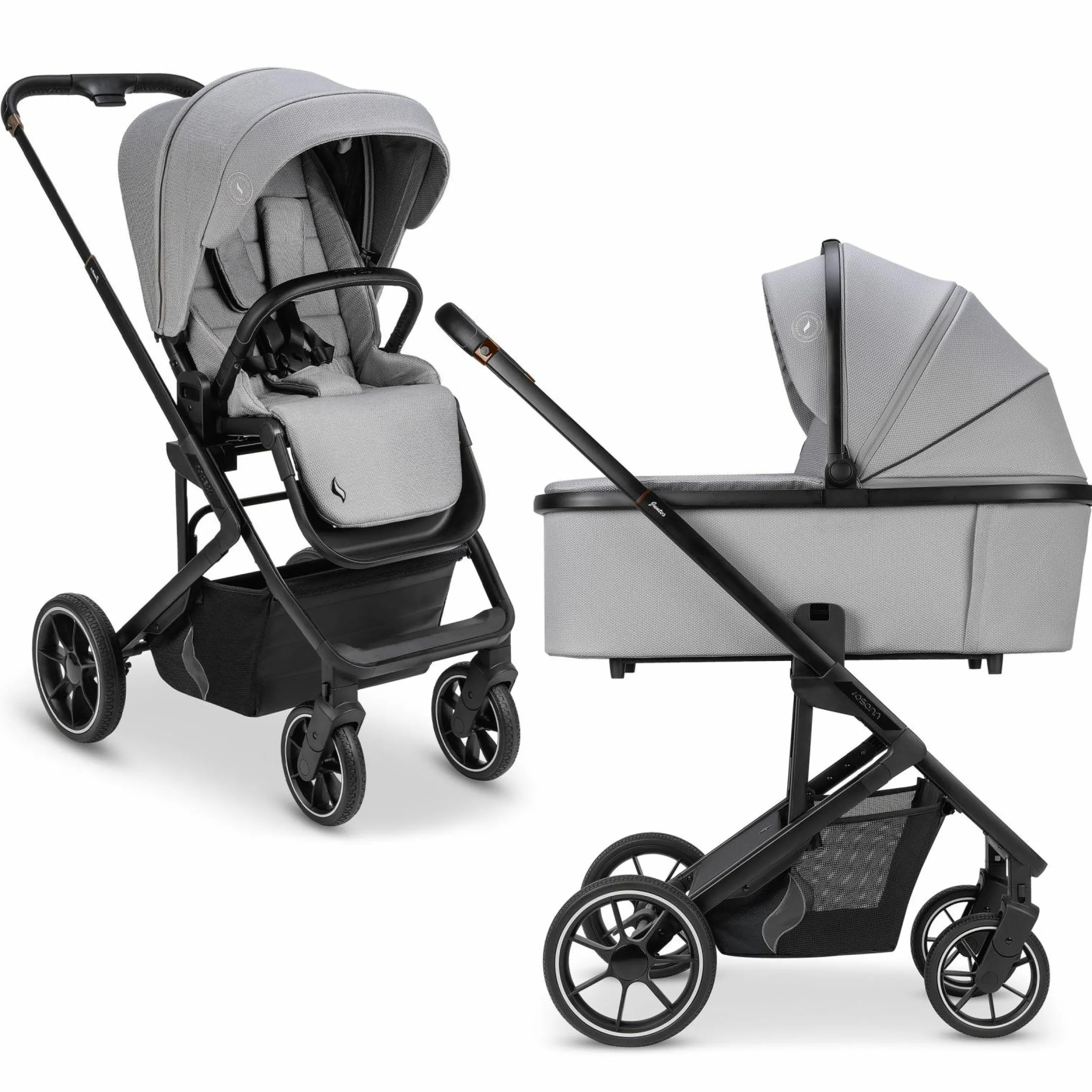 Kombi-Kinderwagen Juntos bis 22 kg belastbar mit Teleskopschieber, umsetzbare Sitzeinheit, Babywanne mit Matratze & Regenschutz - Rock - Kollektion 2025