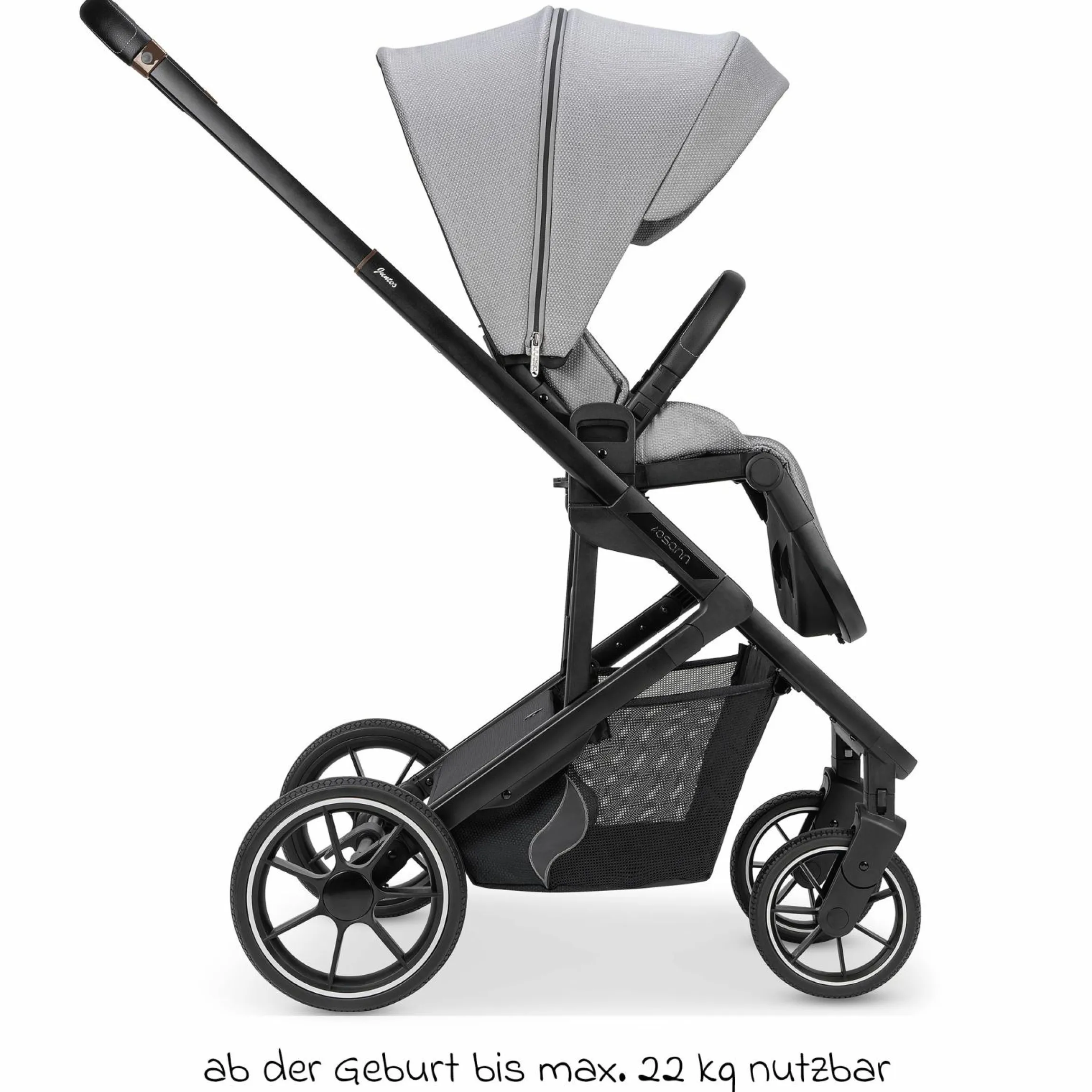Kombi-Kinderwagen Juntos bis 22 kg belastbar mit Teleskopschieber, umsetzbare Sitzeinheit, Babywanne mit Matratze & Regenschutz - Rock - Kollektion 2025