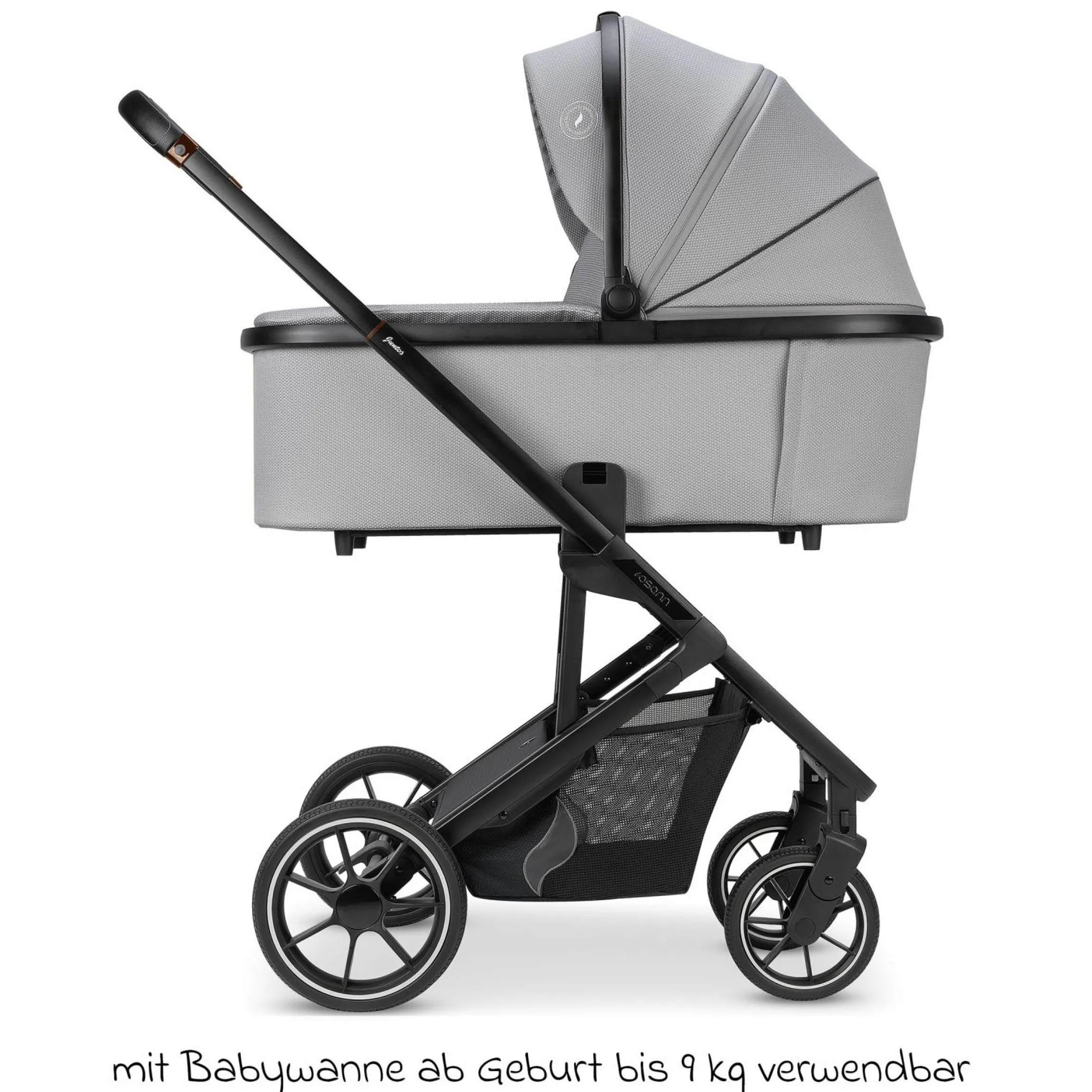 Kombi-Kinderwagen Juntos bis 22 kg belastbar mit Teleskopschieber, umsetzbare Sitzeinheit, Babywanne mit Matratze & Regenschutz - Rock - Kollektion 2025