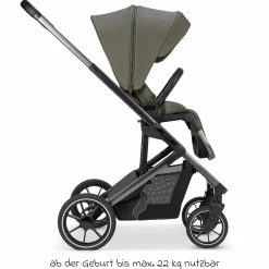 Kombi-Kinderwagen Juntos bis 22 kg belastbar mit Teleskopschieber, umsetzbare Sitzeinheit, Babywanne mit Matratze & Regenschutz - Teak - Kollektion 2025