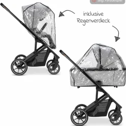 Kombi-Kinderwagen Juntos bis 22 kg belastbar mit Teleskopschieber, umsetzbare Sitzeinheit, Babywanne mit Matratze & Regenschutz - Teak - Kollektion 2025