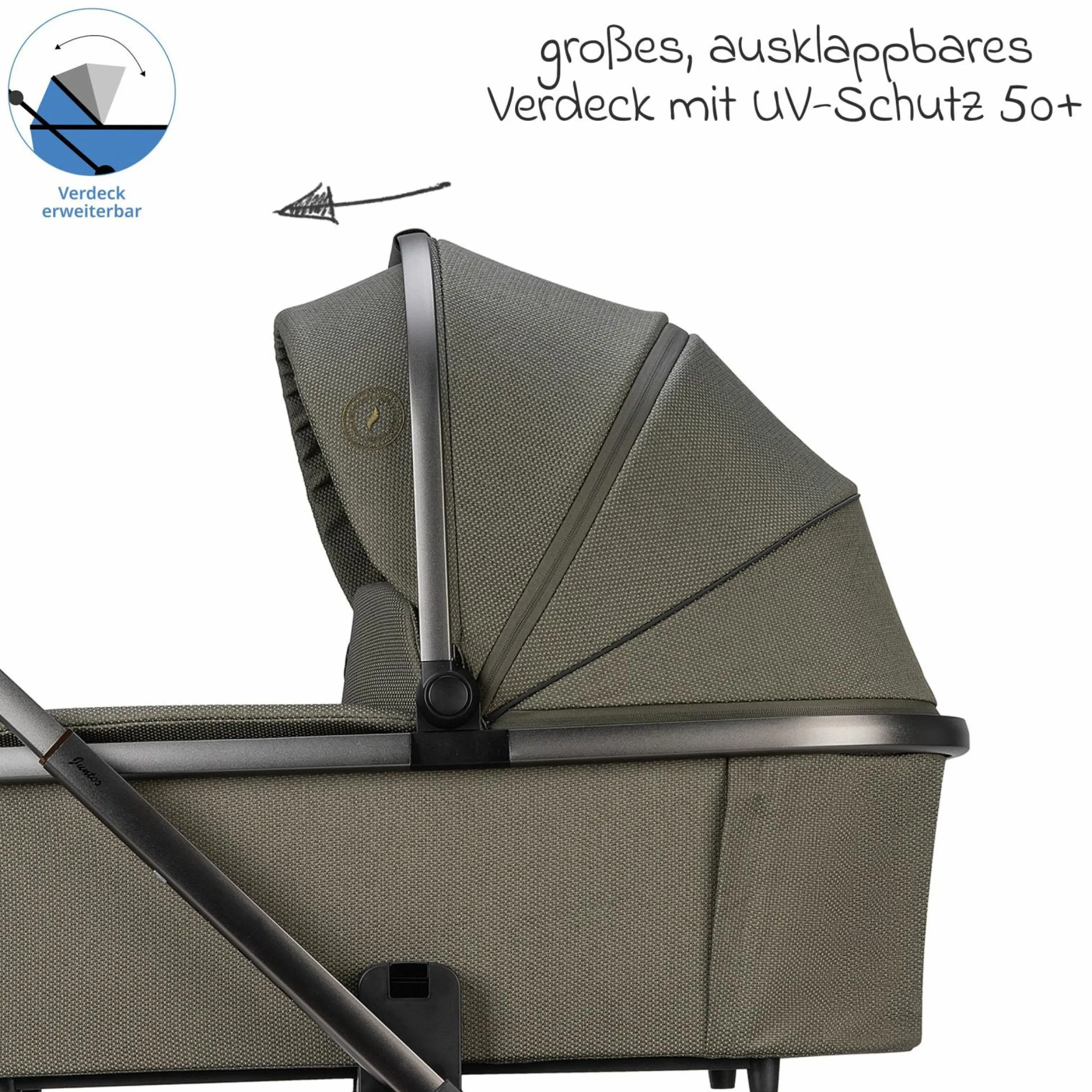 Kombi-Kinderwagen Juntos bis 22 kg belastbar mit Teleskopschieber, umsetzbare Sitzeinheit, Babywanne mit Matratze & Regenschutz - Teak - Kollektion 2025