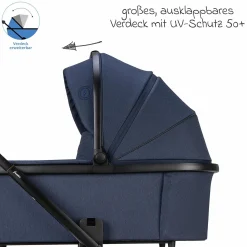 Kombi-Kinderwagen Juntos bis 22 kg belastbar mit Teleskopschieber, umsetzbare Sitzeinheit, Babywanne mit Matratze & Regenschutz - Cobalt - Kollektion 2025