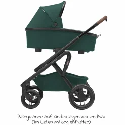 Kombi-Kinderwagen Lila XP Plus inkl. Babywanne, geräumiger XL Korb bis 10 kg, umsetzbare Sitzeinheit, bis 22kg - Essential Green - Kollektion 2025