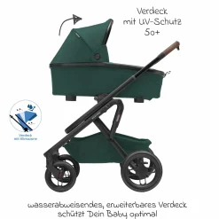 Kombi-Kinderwagen Lila XP Plus inkl. Babywanne, geräumiger XL Korb bis 10 kg, umsetzbare Sitzeinheit, bis 22kg - Essential Green - Kollektion 2025