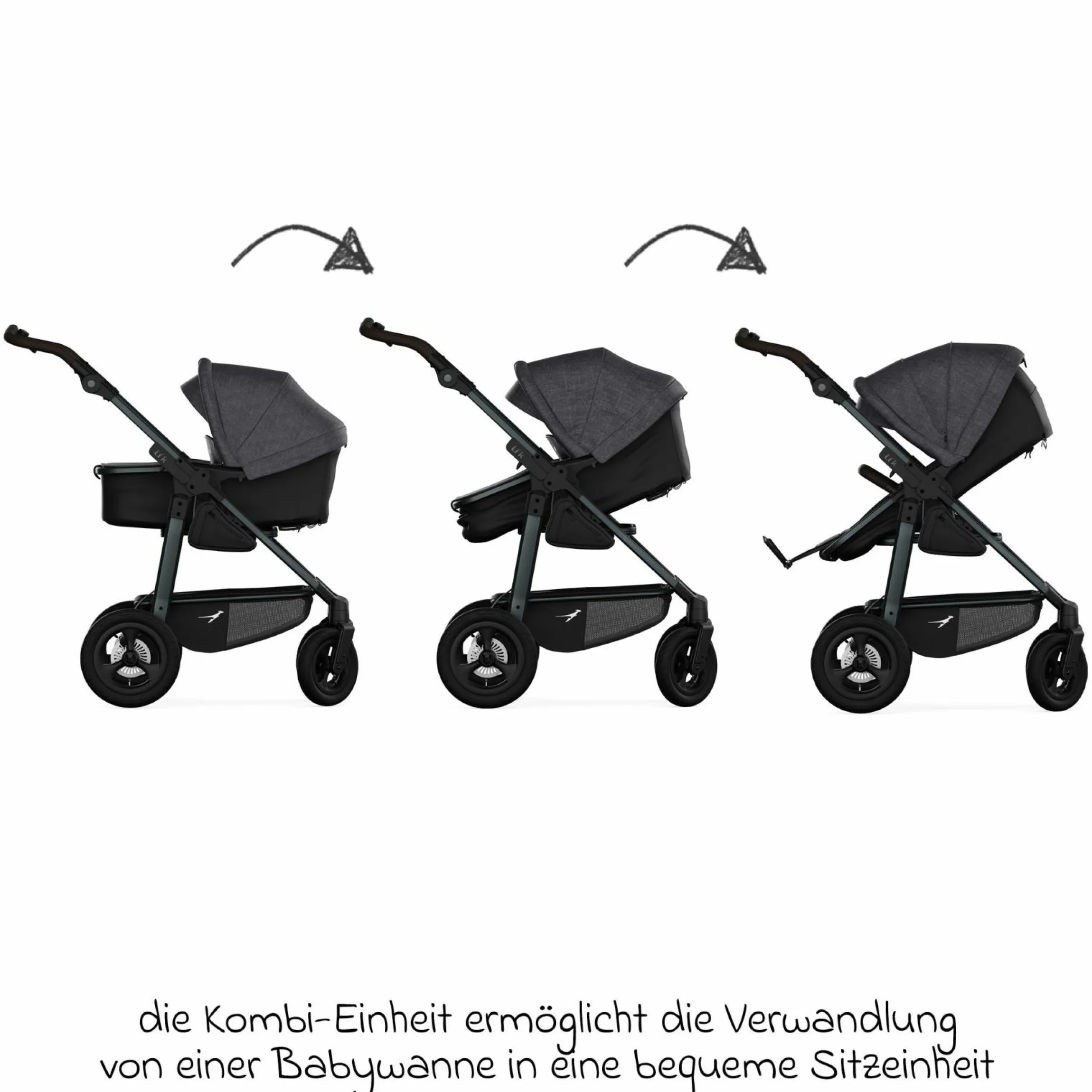Kombi-Kinderwagen Mono 4 Luftreifen inkl. Kombi-Einheit (Babywanne+Sitz) mit Liegeposition & XXL Zubehörpaket - Premium Schwarz