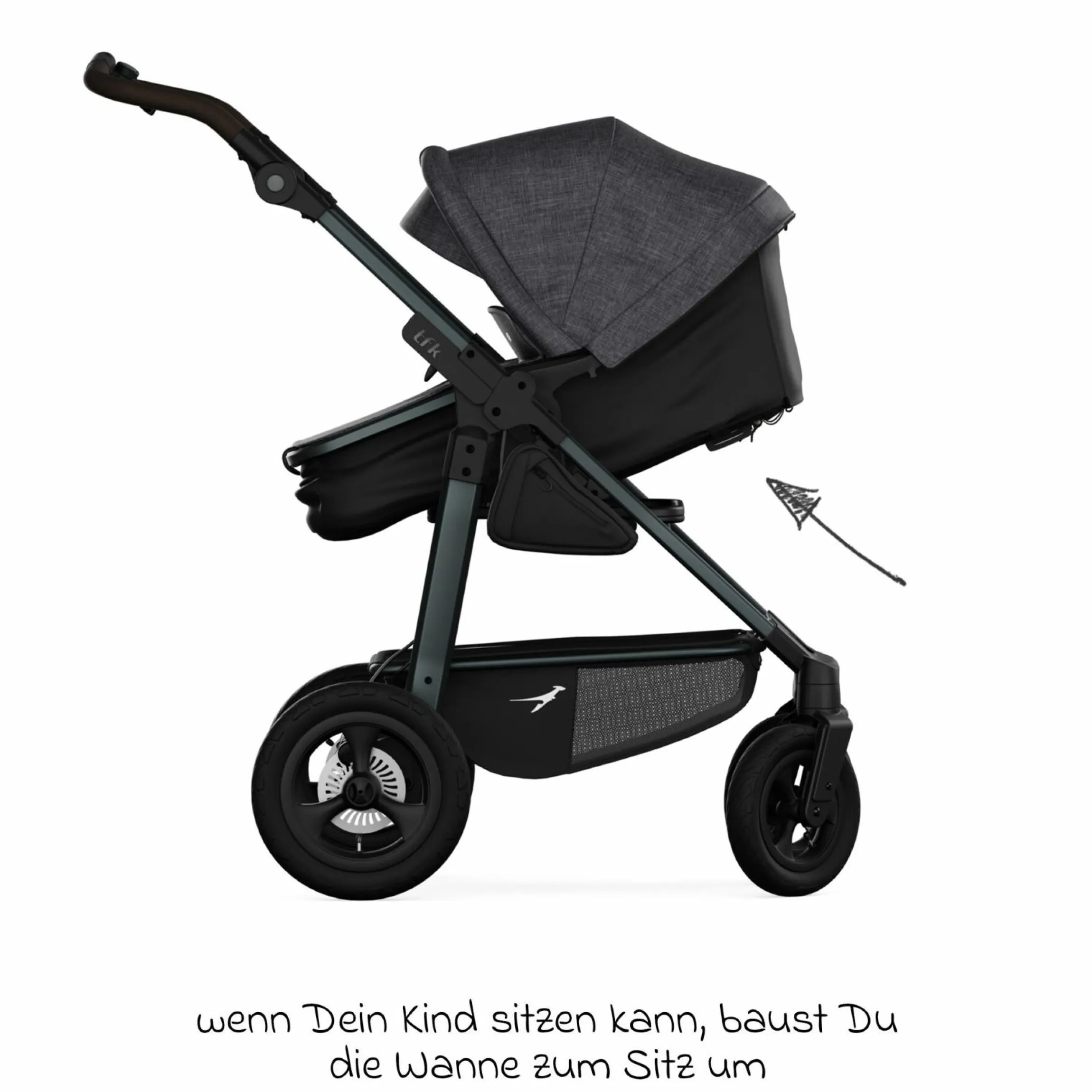 Kombi-Kinderwagen Mono 4 Luftreifen inkl. Kombi-Einheit (Babywanne+Sitz) mit Liegeposition & XXL Zubehörpaket - Premium Schwarz