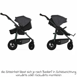 Kombi-Kinderwagen Mono 4 Luftreifen inkl. Kombi-Einheit (Babywanne+Sitz) mit Liegeposition & XXL Zubehörpaket - Premium Schwarz