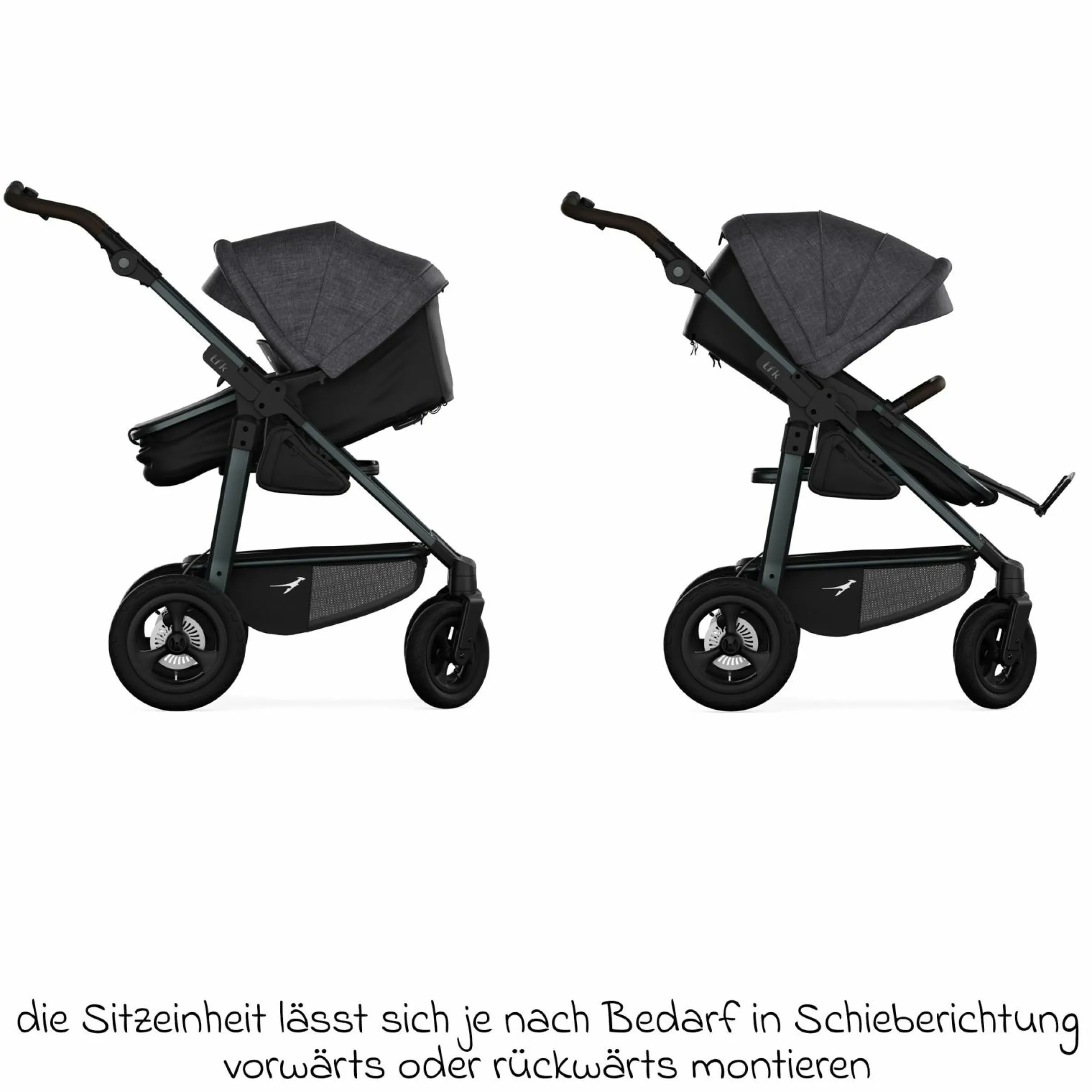 Kombi-Kinderwagen Mono 4 Luftreifen inkl. Kombi-Einheit (Babywanne+Sitz) mit Liegeposition & XXL Zubehörpaket - Premium Schwarz