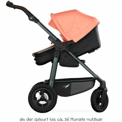 Kombi-Kinderwagen Mono 4 Luftreifen inkl. Kombi-Einheit (Babywanne+Sitz) mit Liegeposition & XXL Zubehörpaket - Lachs