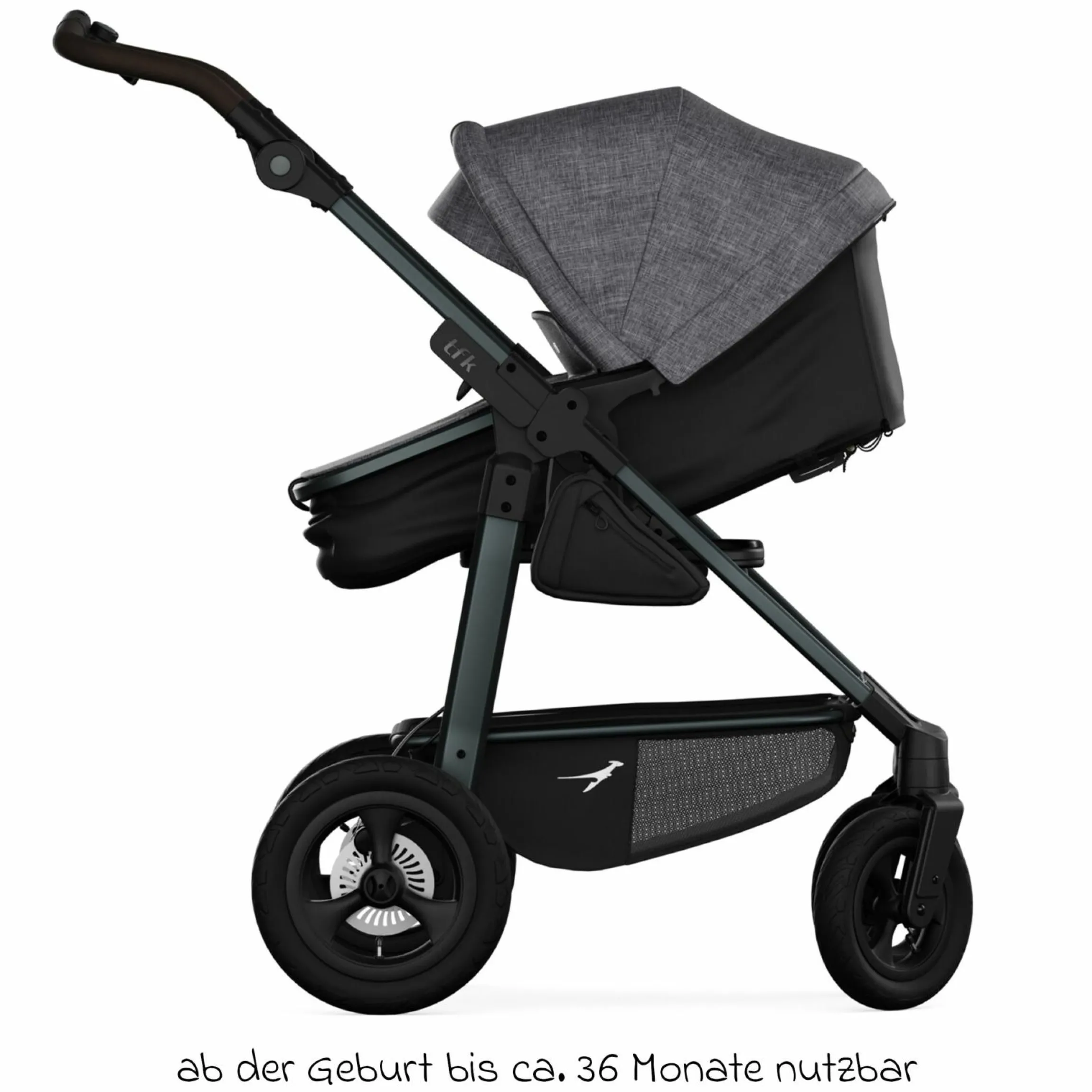 Kombi-Kinderwagen Mono 4 Luftreifen inkl. Kombi-Einheit (Babywanne+Sitz) mit Liegeposition & XXL Zubehörpaket - Premium Grau