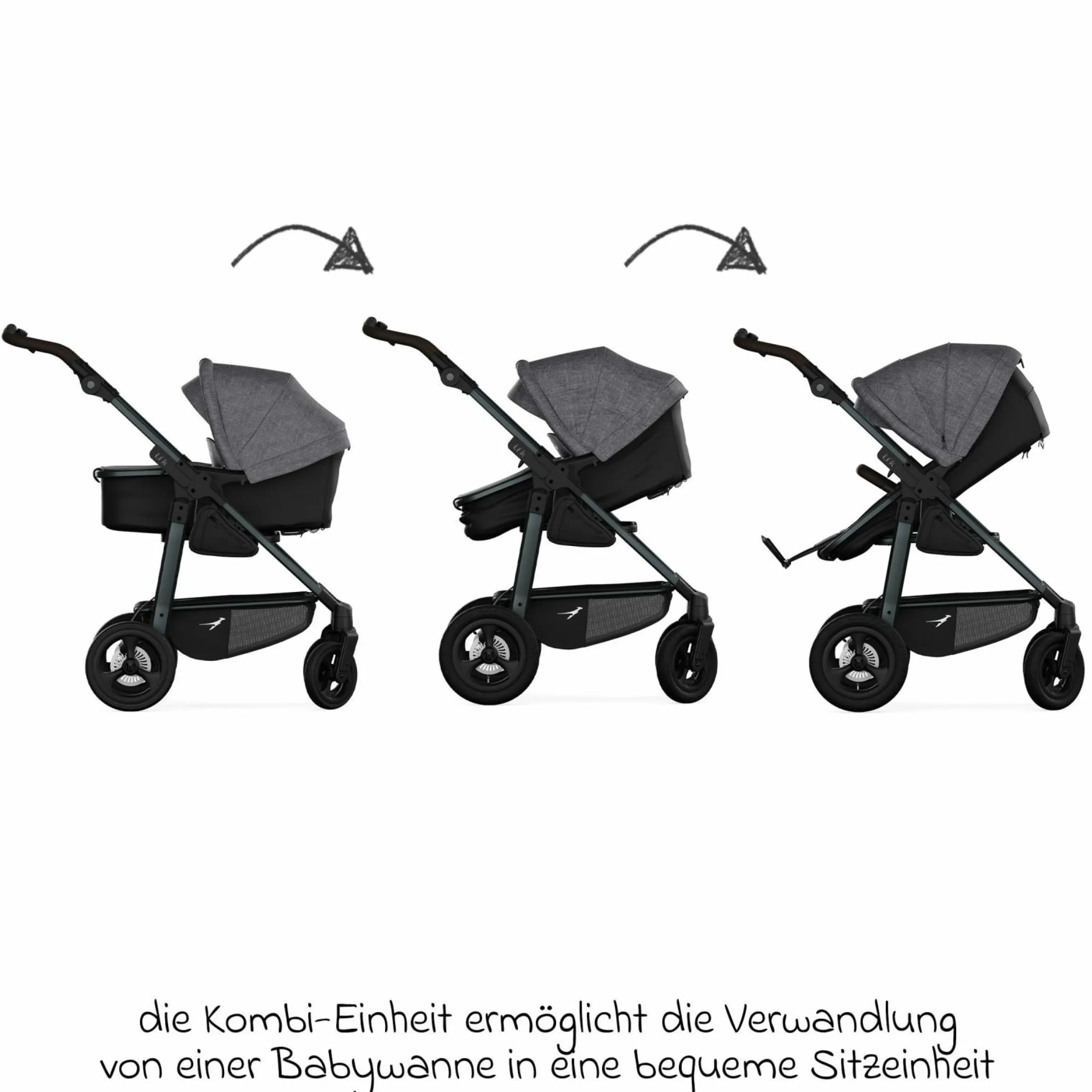 Kombi-Kinderwagen Mono 4 Luftreifen inkl. Kombi-Einheit (Babywanne+Sitz) mit Liegeposition & XXL Zubehörpaket - Premium Grau