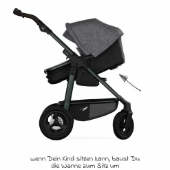 Kombi-Kinderwagen Mono 4 Luftreifen inkl. Kombi-Einheit (Babywanne+Sitz) mit Liegeposition & XXL Zubehörpaket - Premium Grau