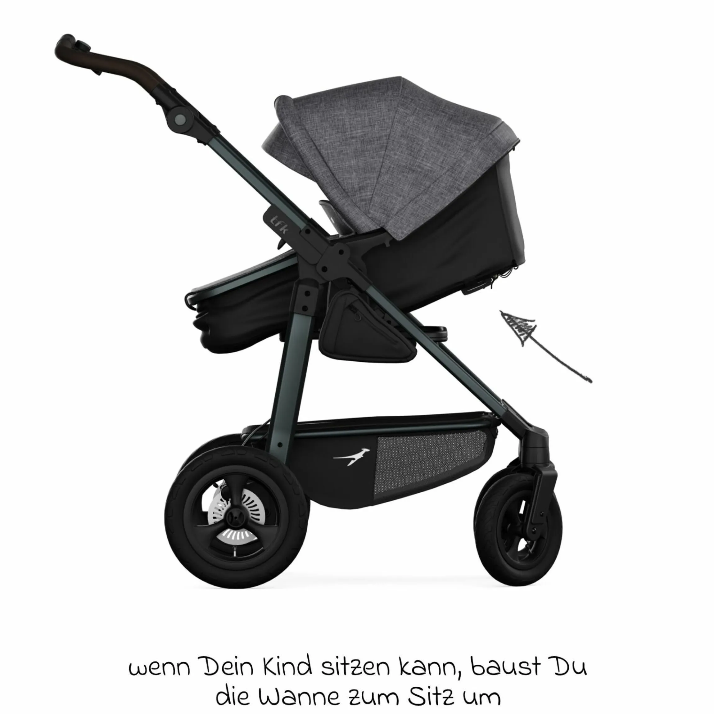 Kombi-Kinderwagen Mono 4 Luftreifen inkl. Kombi-Einheit (Babywanne+Sitz) mit Liegeposition & XXL Zubehörpaket - Premium Grau