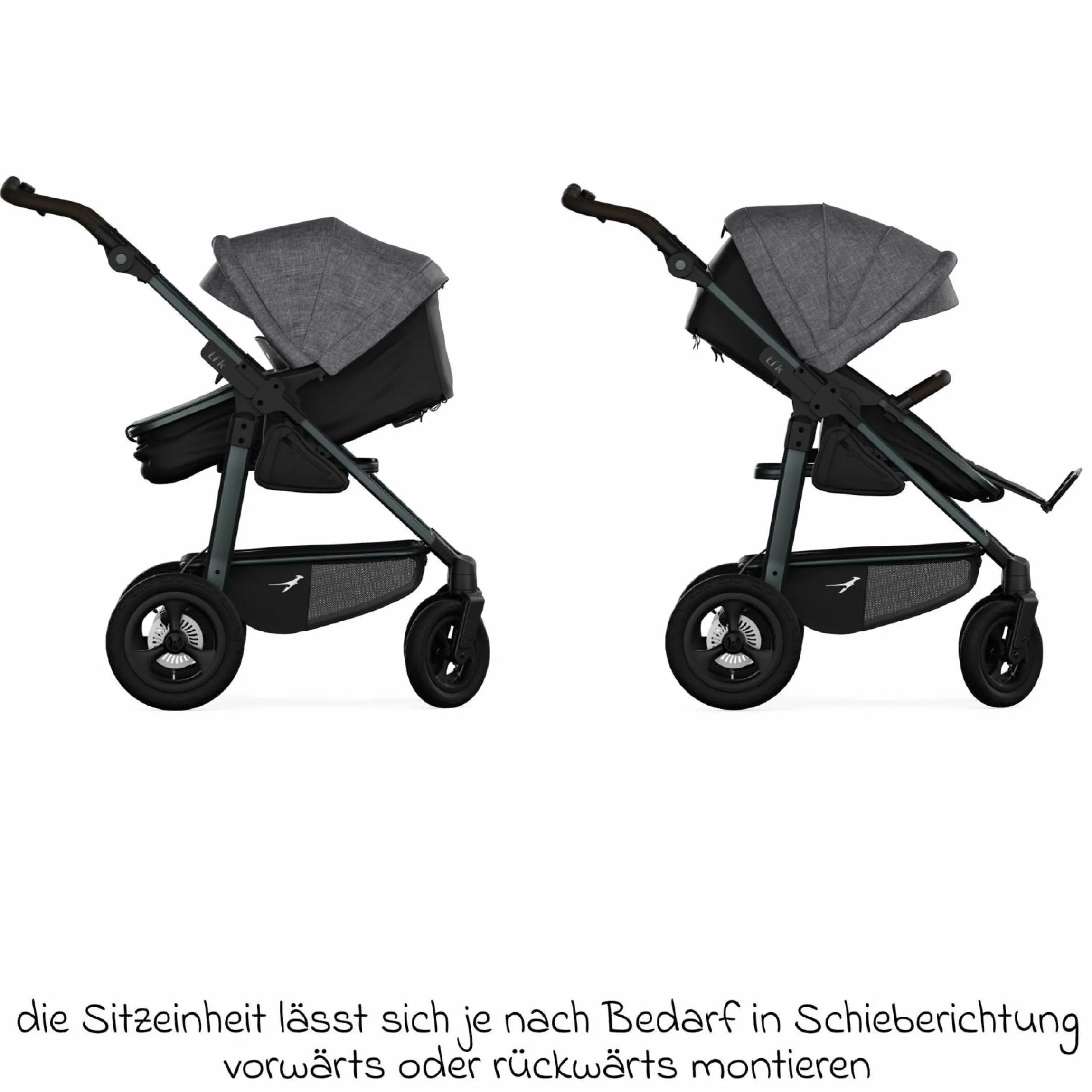Kombi-Kinderwagen Mono 4 Luftreifen inkl. Kombi-Einheit (Babywanne+Sitz) mit Liegeposition & XXL Zubehörpaket - Premium Grau