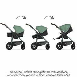Kombi-Kinderwagen Mono 4 Luftreifen inkl. Kombi-Einheit (Babywanne+Sitz) mit Liegeposition & XXL Zubehörpaket - Olive