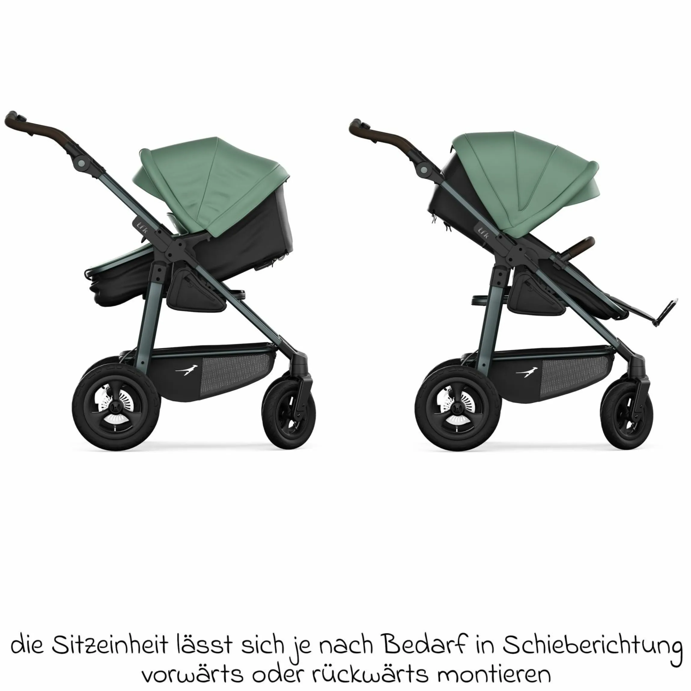 Kombi-Kinderwagen Mono 4 Luftreifen inkl. Kombi-Einheit (Babywanne+Sitz) mit Liegeposition & XXL Zubehörpaket - Olive