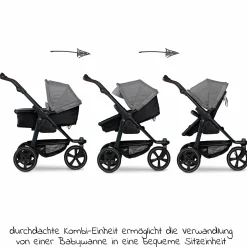 Kombi-Kinderwagen Mono 2 Luftkammerreifen inkl. Kombi-Einheit (Babywanne + Sitz) mit Liegeposition&XXL Zubehör - Pr. Grau