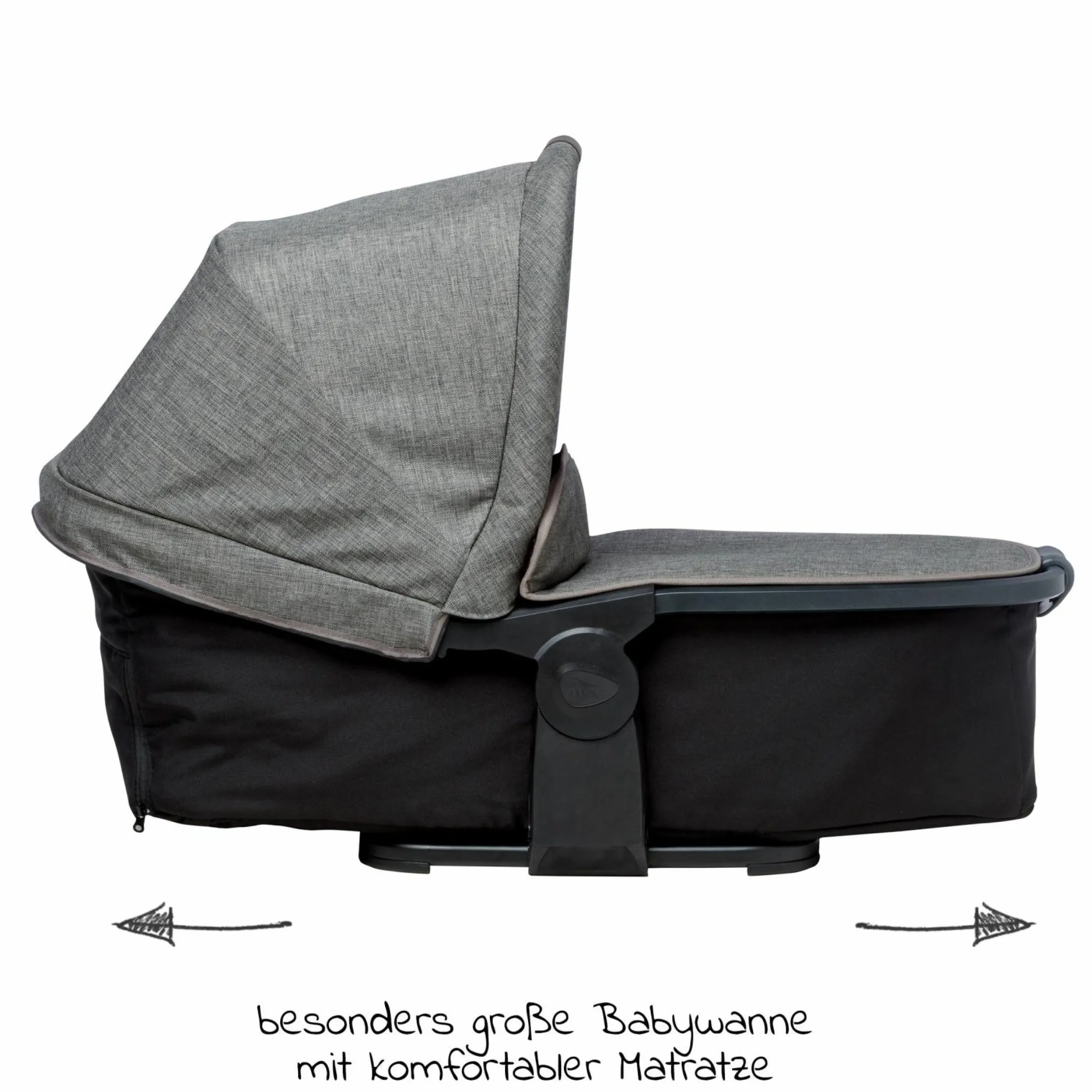 Kombi-Kinderwagen Mono 2 Luftkammerreifen inkl. Kombi-Einheit (Babywanne + Sitz) mit Liegeposition&XXL Zubehör - Pr. Grau