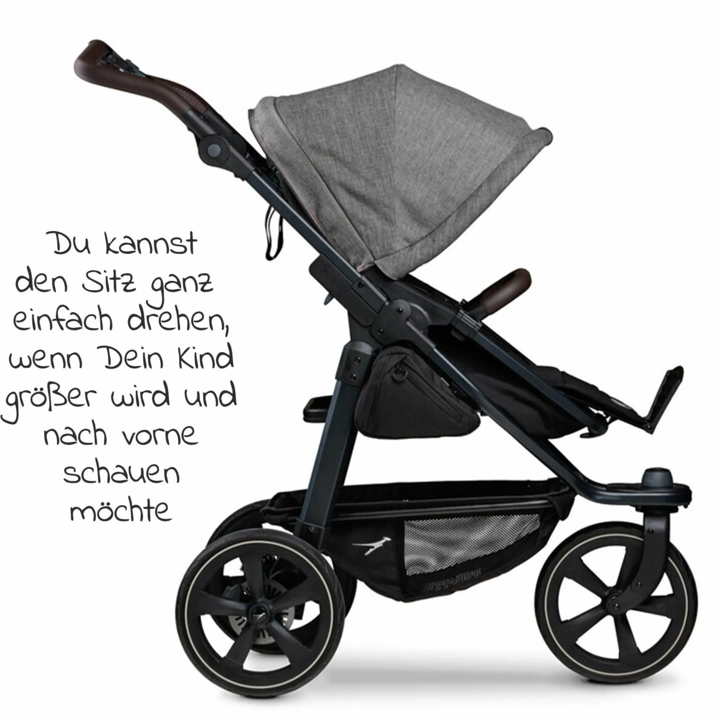 Kombi-Kinderwagen Mono 2 Luftkammerreifen inkl. Kombi-Einheit (Babywanne + Sitz) mit Liegeposition&XXL Zubehör - Pr. Grau