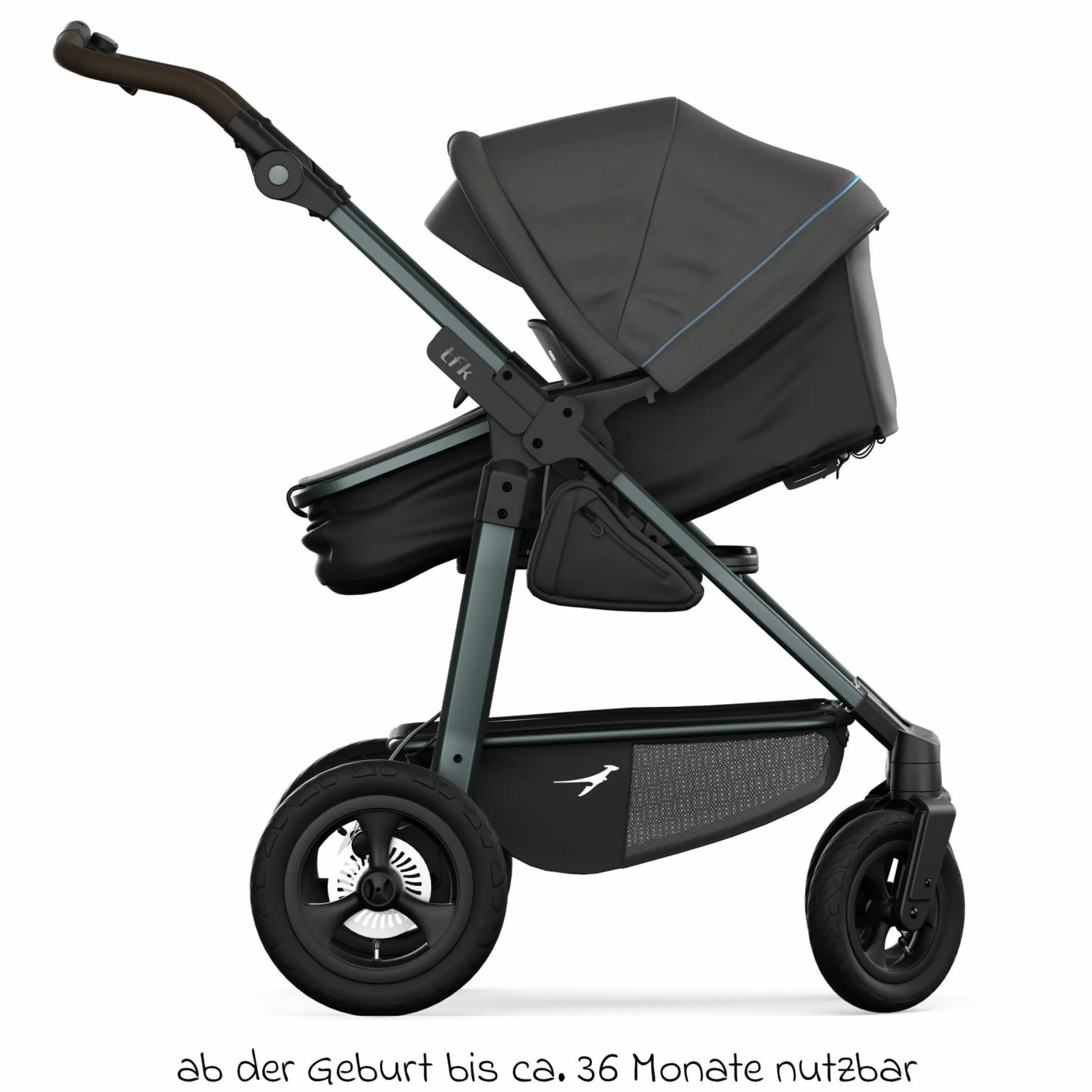 Kombi-Kinderwagen Mono 4 Luftreifen inkl. Kombi-Einheit (Babywanne+Sitz) mit Liegeposition & XXL Zubehörpaket - Anthrazit
