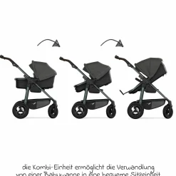 Kombi-Kinderwagen Mono 4 Luftreifen inkl. Kombi-Einheit (Babywanne+Sitz) mit Liegeposition & XXL Zubehörpaket - Anthrazit